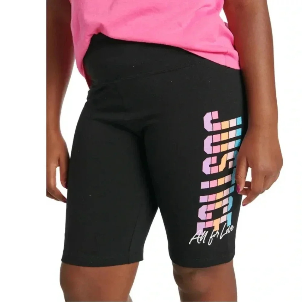 Justice Girls Graphic Bike Shorts Size Medium (10) Color Black Glitter Graphic - Picture 5 of 8